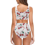 Hand drawn cherry pattern Chest Bowknot High Waisted Bikini Swimsuit