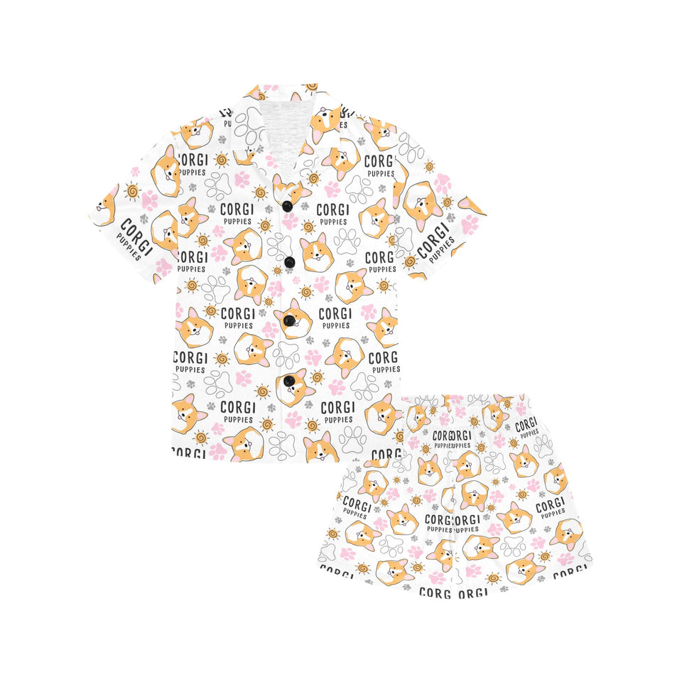 Corgi Dog Pattern Kids' Boys' Girls' V-Neck Short Pajama Set
