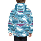 Whale design pattern Kids' Boys' Girls' Padded Hooded Jacket