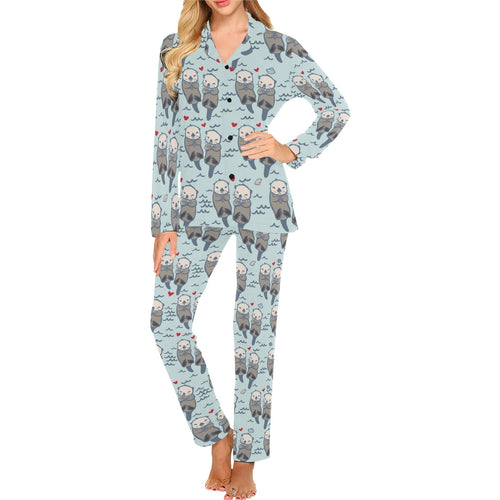 Lovely Sea Otter Pattern Women's Long Pajama Set