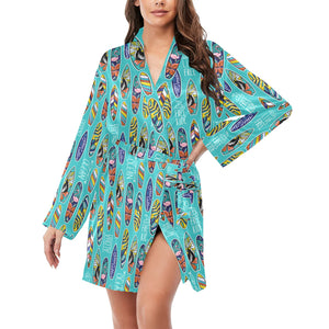 Surfboard Pattern Print Design 05 Women's Long Sleeve Belted Night Robe