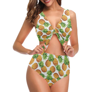 Pineapples design pattern Chest Bowknot High Waisted Bikini Swimsuit