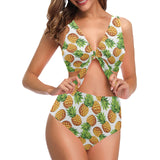 Pineapples design pattern Chest Bowknot High Waisted Bikini Swimsuit