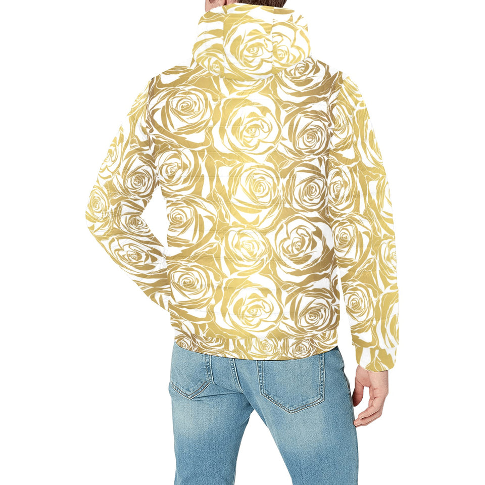 Rose Pattern Print Design 05 Men's Padded Hooded Jacket