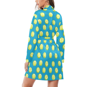 Tennis Pattern Print Design 05 Women's Long Sleeve Belted Night Robe