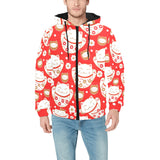 Cute Maneki neko cat red background Men's Padded Hooded Jacket