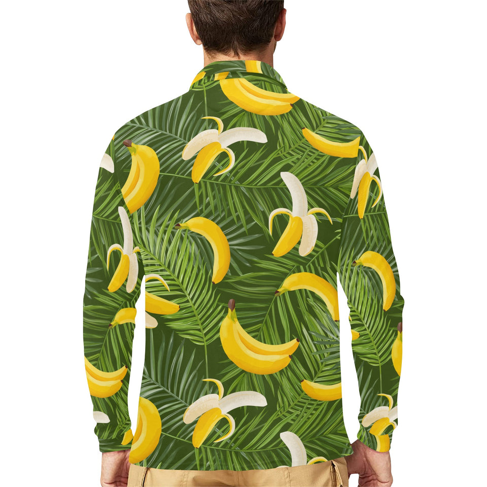 Banana Palm Leaves pattern Men's Long Sleeve Polo Shirt