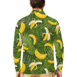 Banana Palm Leaves pattern Men's Long Sleeve Polo Shirt