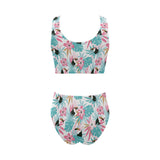 Toucan tropical flower leave pattern Chest Bowknot High Waisted Bikini Swimsuit