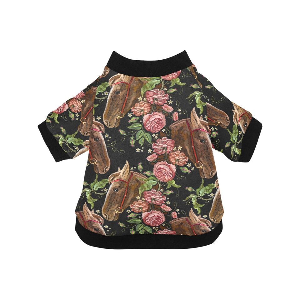 Horse head wild roses pattern All Over Print Pet Dog Round Neck Fuzzy Shirt