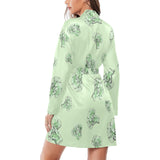 broccoli sketch pattern Women's Long Sleeve Belted Night Robe
