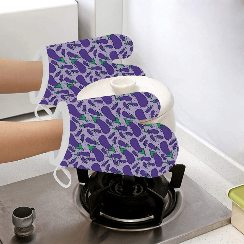 Eggplant Pattern Print Design 03 Heat Resistant Oven Mitts