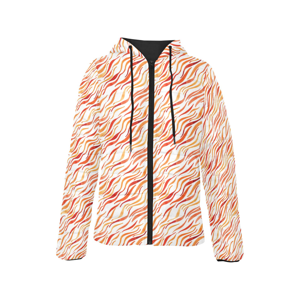 Fire flame watercolor pattern Women's Padded Hooded Jacket