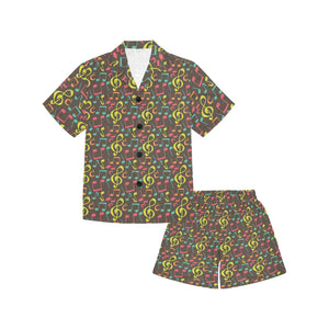 Music Notes Pattern Print Design 05 Kids' Boys' Girls' V-Neck Short Pajama Set