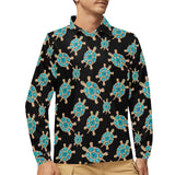 Sea turtle blue stone pattern Men's Long Sleeve Polo Shirt