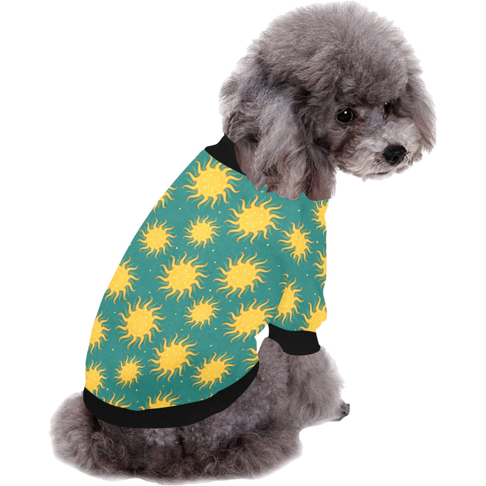 Sun green background All Over Print Pet Dog Round Neck Fuzzy Shirt