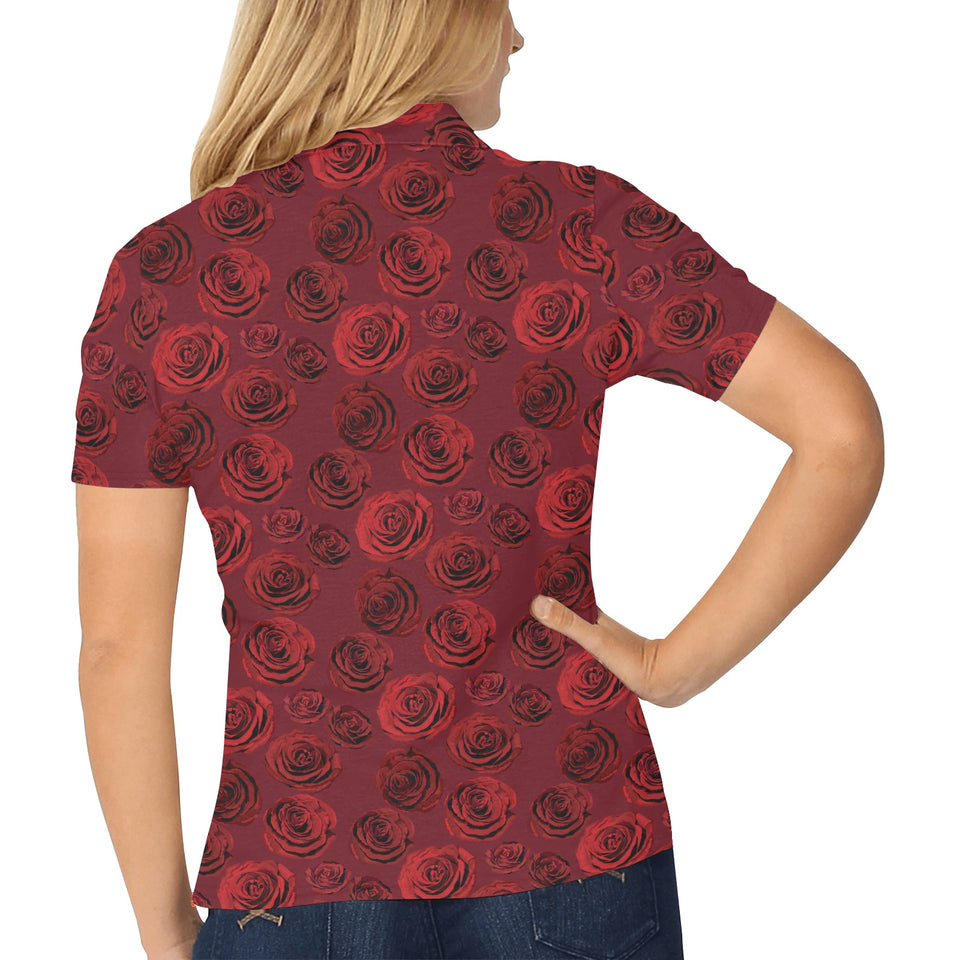 Rose Pattern Print Design 03 Women's All Over Print Polo Shirt