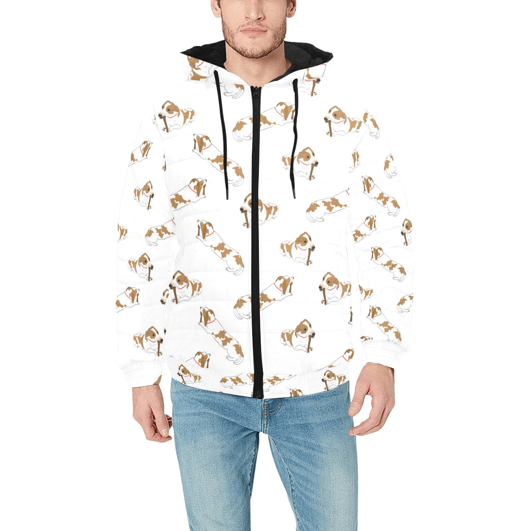 Jack Russel Pattern Print Design 04 Men's Padded Hooded Jacket