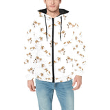 Jack Russel Pattern Print Design 04 Men's Padded Hooded Jacket