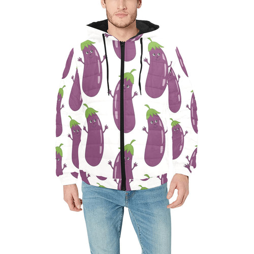 Eggplant Pattern Print Design 01 Men's Padded Hooded Jacket