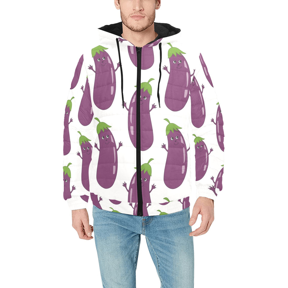 Eggplant Pattern Print Design 01 Men's Padded Hooded Jacket