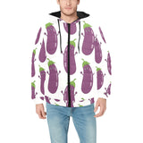Eggplant Pattern Print Design 01 Men's Padded Hooded Jacket