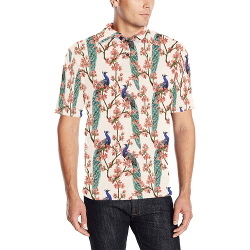 Peacock tropical flower pattern Men's All Over Print Polo Shirt
