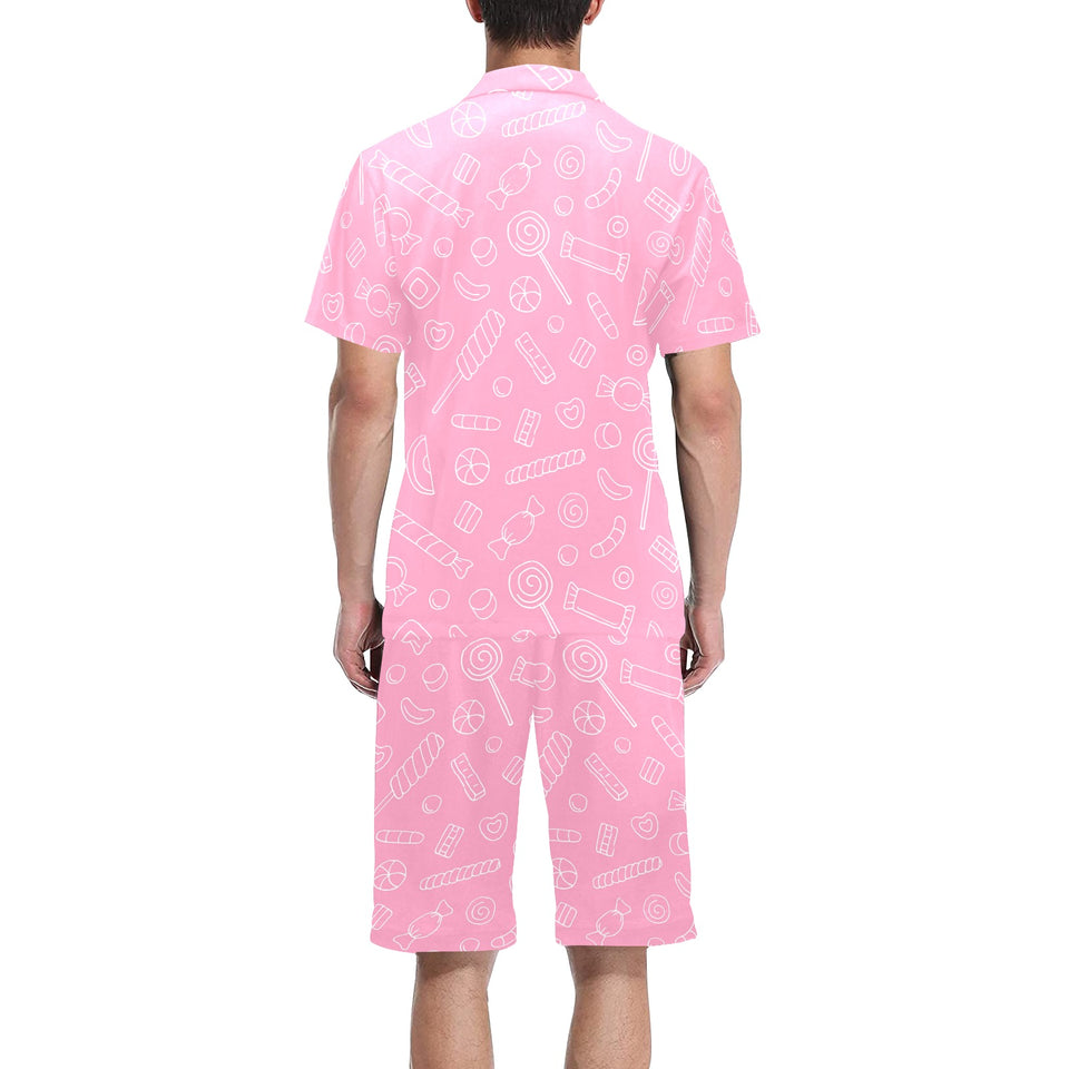 Sweet candy pink background Men's V-Neck Short Pajama Set