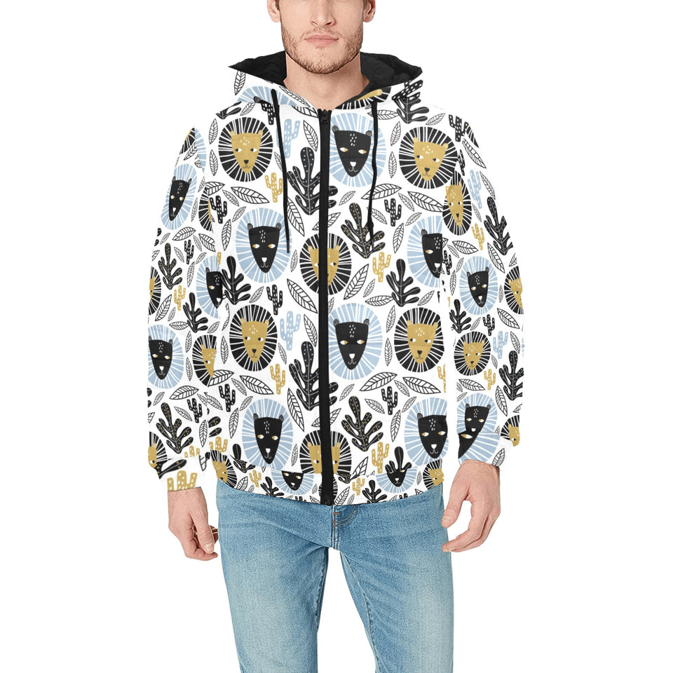Lion Pattern Print Design 05 Men's Padded Hooded Jacket