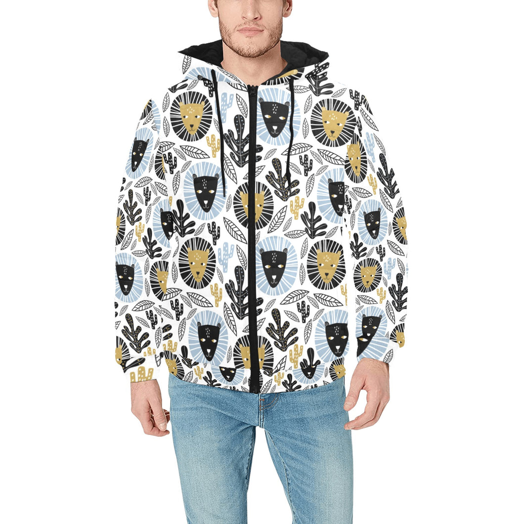 Lion Pattern Print Design 05 Men's Padded Hooded Jacket