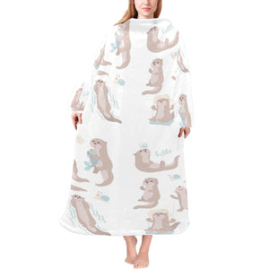 Cute sea otters pattern Blanket Robe with Sleeves