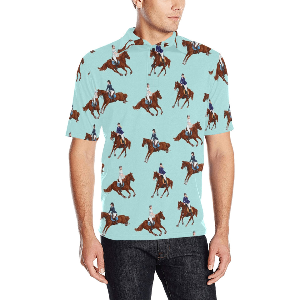 Horses running horses rider pattern Men's All Over Print Polo Shirt