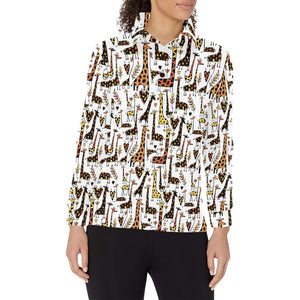 Giraffe Pattern Print Design 05 Women's Long Sleeve Polo Shirt
