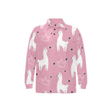 Llama Alpaca pink background Men's Long Sleeve Polo Shirt