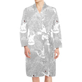 white swan gray background Men's Long Sleeve Belted Night Robe