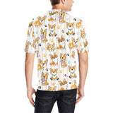 Cute dog corgi striped background pattern Men's All Over Print Polo Shirt