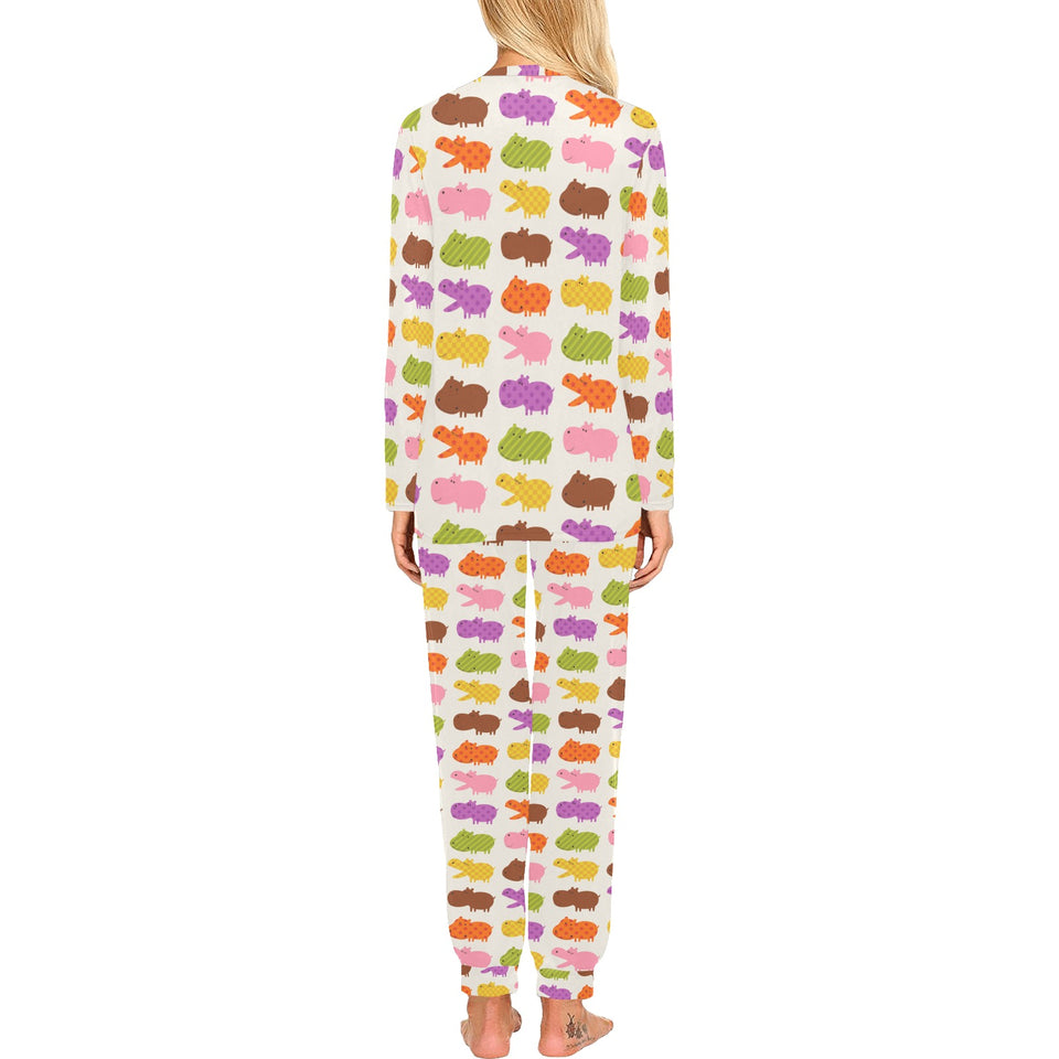Hippopotamus Pattern Print Design 01 Women's All Over Print Pajama Set