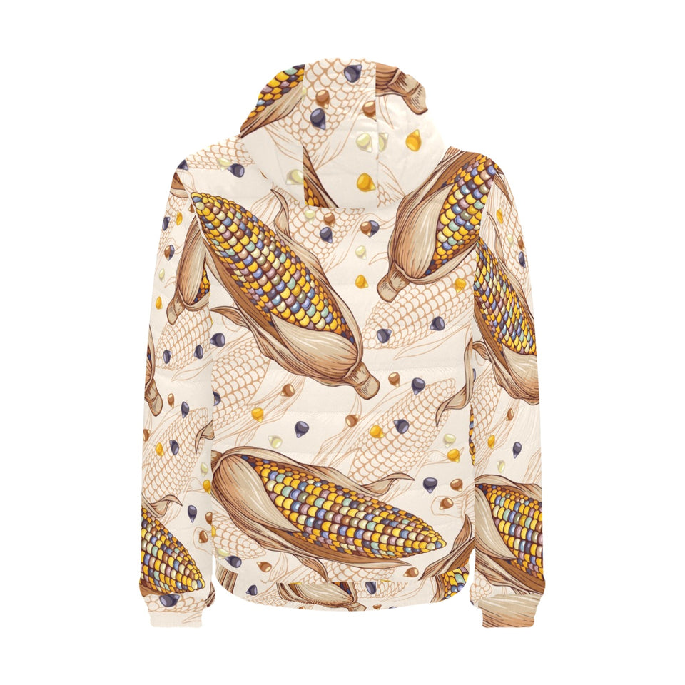 Corn Pattern Print Design 03 Men's Padded Hooded Jacket