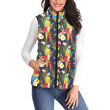 Colorful parrot flower pattern Women's Padded Vest