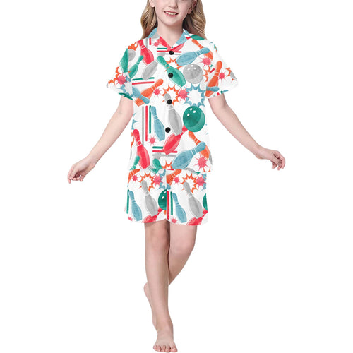 Watercolor bowling pattern Kids' Boys' Girls' V-Neck Short Pajama Set