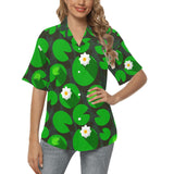 Frog waterlily pattern Women's All Over Print Hawaiian Shirt