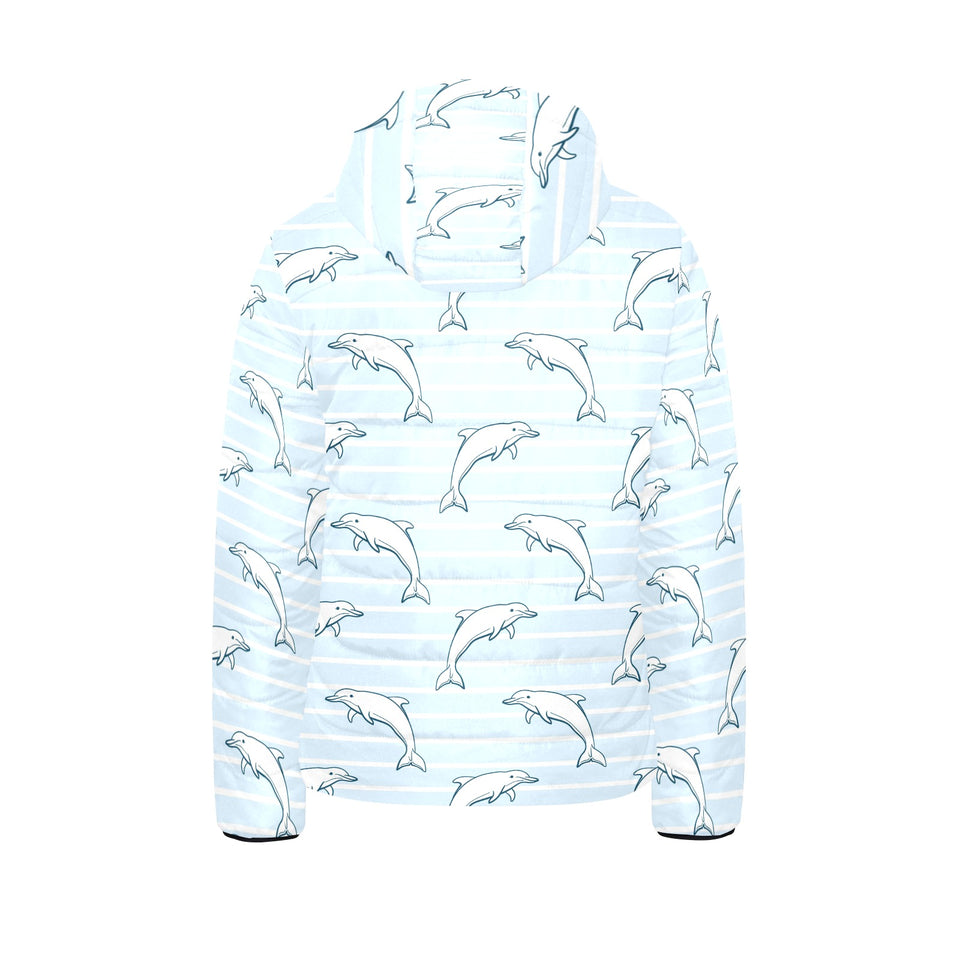 Dolphin blue striped background Kids' Boys' Girls' Padded Hooded Jacket