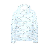 Dolphin blue striped background Kids' Boys' Girls' Padded Hooded Jacket