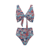 Hand drawn colorful starfish Chest Bowknot High Waisted Bikini Swimsuit