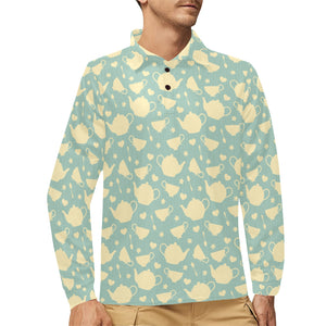 Tea pots Pattern Print Design 02 Men's Long Sleeve Polo Shirt
