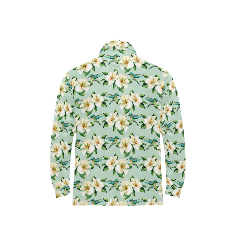Hummingbird Pattern Print Design 01 Men's Long Sleeve Polo Shirt