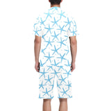 Watercolor starfish pattern Men's V-Neck Short Pajama Set