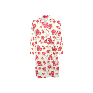 Rose Pattern Print Design 01 Men's Long Sleeve Belted Night Robe