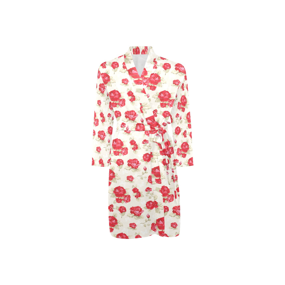 Rose Pattern Print Design 01 Men's Long Sleeve Belted Night Robe