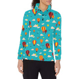 Hot Air Balloon Sky Pattern Women's Long Sleeve Polo Shirt
